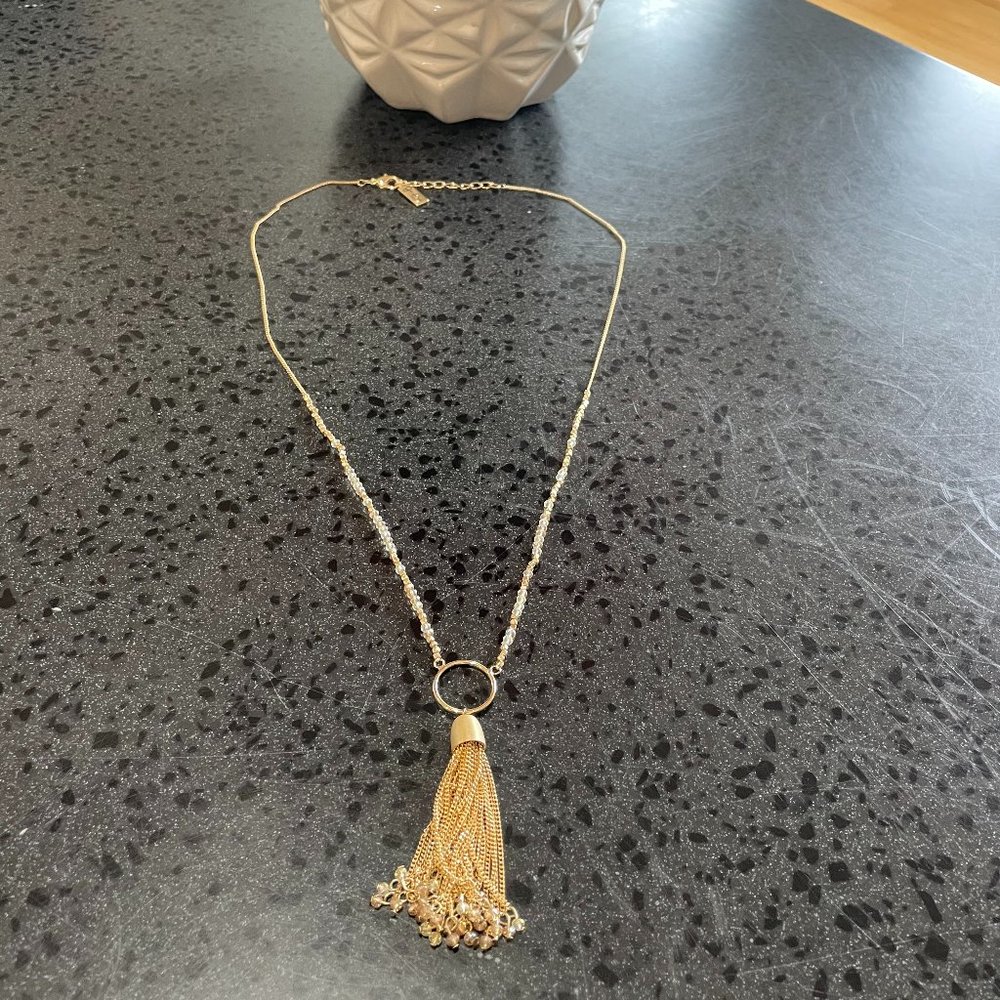 Jessica Simpson Gold Toned Circle Tassel Long Necklace